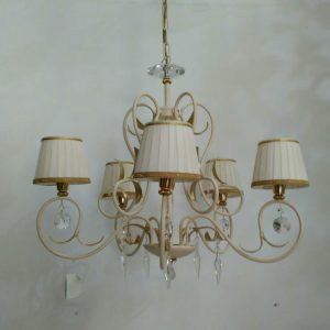 BRAM LAMPADARIO SOSPENSIONE METALLO AVORIO ORO RICCO CON CRISTALLI 5xE14 5 LUCI