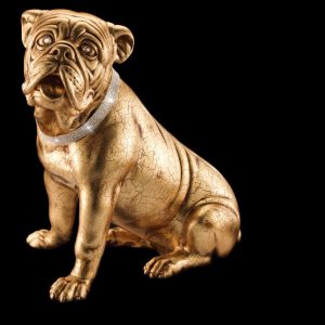 BULL DOG CANE LUPO CERAMICA ORO CRISTALLI ANIMALI ARREDO CASA SOGGIORNO SALOTTO