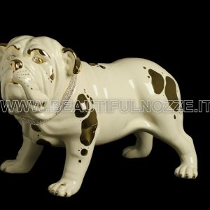 CANE BULLDOG IN CERAMICA COLOR CREMA E ORO CON CRISTALLI SWAROVSKI