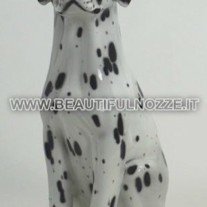 CANE DALMATA MEDIO SEDUTO IN CERAMICA BIANCO E NERO ANIMALI ARREDO CASA