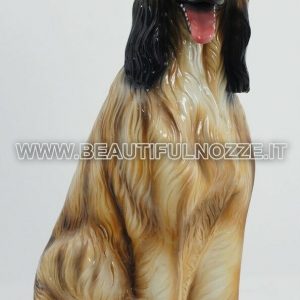 CANE LEVRIERE AFGANO SEDUTO IN CERAMICA COLORATA ANIMALI ARREDO CASA