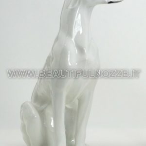 CANE LEVRIERE SEDUTO IN CERAMICA BIANCA ANIMALI LEONE PUMA PANTERA ARREDO CASA