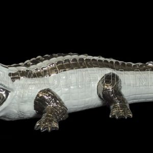 COCCODRILLO IN CERAMICA BIANCO PLATINO CON CRISTALLI SWAROVSKI ANIMALI