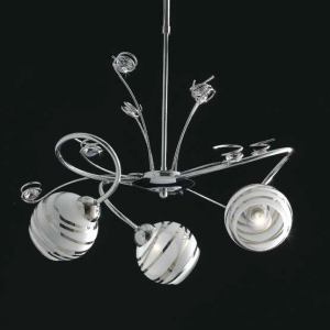 LAMPADARIO A 3 LUCI STRUTTURA IN CROMO CON VETRO SPECCHIATO CROMATO E CRISTALLI