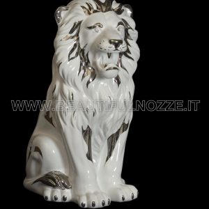 LEONE MEDIO SEDUTO IN CERAMICA BIANCO PLATINO CON CRISTALLI SWAROVSKI ANIMALI