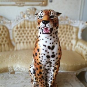 LEOPARDO MEDIO SEDUTO ANIMALE TRIGRE PANTERA IN CERAMICA COLORATA