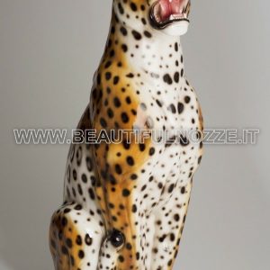 LEOPARDO SEDUTO GIGANTE IN CERAMICA COLORATO PANTERA LEONE TIGRE ARREDO CASA