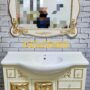 MOBILE-BAGNO-IN-LEGNO-AVORIO-E-FOGLIA-ORO-CON-SPECCHIO-164433286593