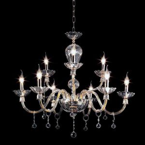 ROXANNE LAMPADARIO IN VETRO SOFFIATO LAVORATO A MANO E FINITURE ORO 9 LUCI