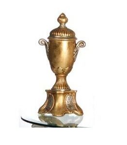 VASO CON COPERCHIO IN STILE BAROCCO IN CERAMICA FOGLIA ORO ARGENTO ARREDO CASA