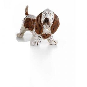 BASSOTTO MEDIO SU 4 ZAMPE BIANCO MARRONE IN CERAMICA OCCHI COLLARE IN CRISTALLI