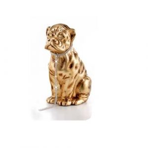 BOXER CANE SEDUTO IN CERAMICA FOGLIA ORO COLLARE E GUINZAGLIO IN CRISTALLI