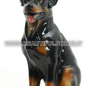 CANE ROTTWEILER MEDIO SEDUTO IN CERAMICA COLORATA ANIMALI ARREDO CASA