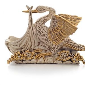 CICOGNA FER AVORIO ORO CERAMICA CRISTALLI ANIMALI ARREDO CASA SOGG. SALOTTO