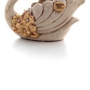 CIGNO STILOS  AVORIO ORO CERAMICA CRISTALLI ANIMALI ARREDO CASA SOGG. SALOTTO