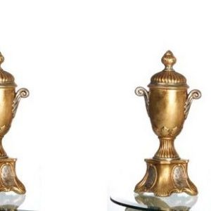 COPPIA VASI CON COPERCHIO STILE BAROCCO CERAMICA FOGLIA ORO ARGENTO ARREDO CASA