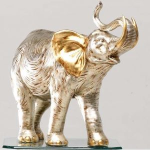 ELEFANTE AFRICANO IN CERAMICA DECORO ARGENTO STATUA SCULTURA ARREDO CASA