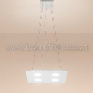 FLET LAMPADARIO SOSPENSIONE QUADRATA PICCOLA IN ALLUMINIO SATINATO BIANCO 5 LUCI