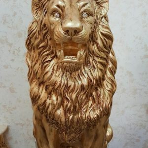 LEONE RUGG. GIGANTE CERAMICA ORO CRISTALLI ANIMALI ARREDO CASA SOGGIORNO SALOTTO
