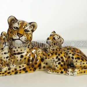 LEOPARDO CON CUCCIOLI IN CERAMICA CON MACCHIE ANIMALI PANTERA LEONE ARREDO CASA