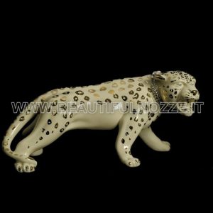 LEOPARDO IN AGGUATO IN CERAMICA CREMA E ORO CON CRISTALLI SWAROVSKI ANIMALI
