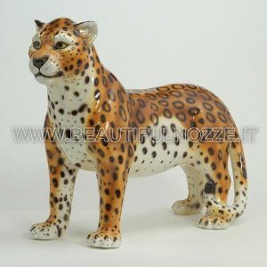 LEOPARDO SU 4 ZAMPE IN CERAMICA COLORATA LEONE PANTERA TIGRE ARREDO CASA