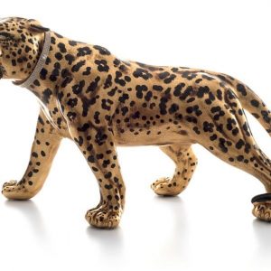PANTERA TROPICALE IN ORO E NERO CRISTALLI ANIMALI ARREDO CASA SOGG. SALOTTO