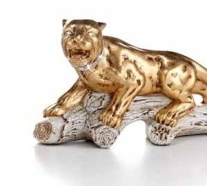 PANTERINA SDRAIATA SU TRONCO TIGRE IN CERAMICA FOGLIA ORO IN CRISTALLO