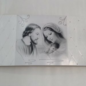 QUADRO SACRA FAMIGLIA BIANCO ARGENTO CRISTALLI IN LEGNO PANNELLO ARREDO CASA