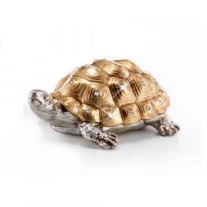 TARTARUGA GRANDE CON CRISTALLI IN CERAMICA FOGLIA ORO ARREDO CASA SOPRAMMOBILE