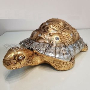 TARTARUGA GRANDE IN CERAMICA FOGLIA ORO CON CRISTALLI