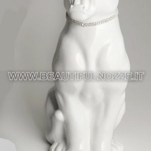 TIGROTTO SEDUTO IN CERAMICA BIANCO CON OCCHI E COLLARE IN CRISTALLO SWAROVSKI