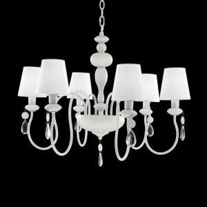 WHITE LAMPADARIO IN METALLO SMALTATO BIANCO SATINATO PARALUMI IN PVC 6 LUCI