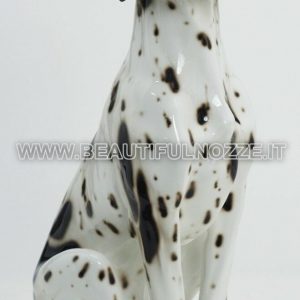 CANE DALMATA POINTER SEDUTO IN CERAMICA BIANCO E NERO ANIMALI ARREDO CASA