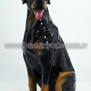 CANE ROTTWEILER SEDUTO IN CERAMICA COLORATA ANIMALI ARREDO CASA