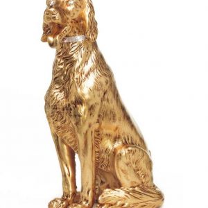 CANE SETTER CAX SEDUTO CERAMICA FOGLIA ORO OCCHI COLLARE IN CRISTALLO SWAROVSKI
