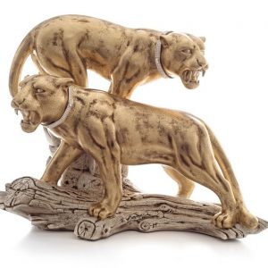 COPPIA LEOPARDI CERAMICA CRISTALLI ANIMALI ARREDO CASA SOGG. SALOTTO