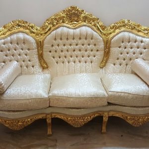 DIVANO 3 POSTI IN LEGNO FOGLIA ORO STOFFA E CRISTALLI CAMERA DA LETTO