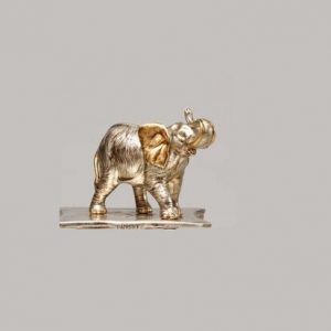 ELEFANTE AFRICANO PICCOLO IN CERAMICA FOGLIA ORO ARGENTO STATUA SCULTURA