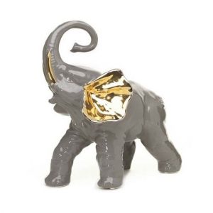 ELEFANTE GRANDE ZEUS CON PROBOSCIDE ALTA IN CERAMICA GRIGIO ORO CON SWAROVSKI