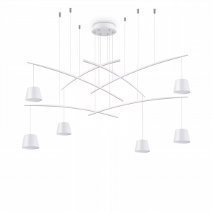 FISH LAMPADARIO SOSPENSIONE 6 LUCI IN METALLO BIANCO OPACO