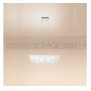 FLET LAMPADARIO SOSPENSIONE QUADRATA GRANDE IN ALLUMINIO SATINATO BIANCO 10 LUCI