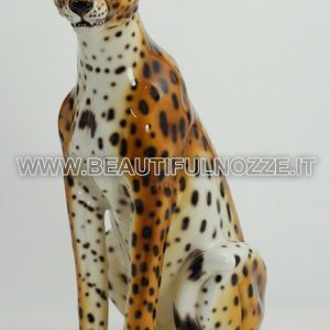 GHEPARDO SEDUTO IN CERAMICA COLORATA ANIMALI TIGRE LEONE PANTERA ARREDO CASA