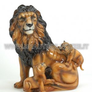 LEONE CON CUCCIOLI IN CERAMICA COLORATI ANIMALI PANTERA LEONE ARREDO CASA