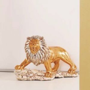 LEONE ZIMBAWUE SULLA ROCCIA IN CERAMICA FOGLIA ORO SCULTURA STATUA ARREDO CASA