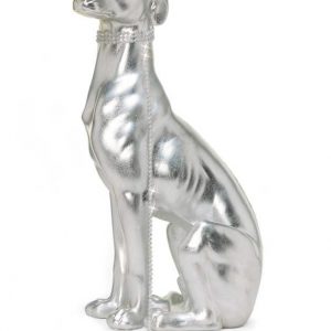 LEVRIERO SEDUTO CON GUINZAGLIO CERAMICA ARGENTO OCCHI IN CRISTALLO SWAROVSKI