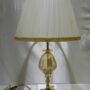 LUME-GRANDE-IN-OTTONE-BAGNO-ORO-CRISTALLI-E-PARALUME-PLISSE-LAMPADA-163342967325