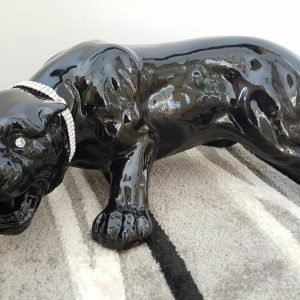 PANTERA LEOPARDO TIGRE CERAMICA NERA SOPRAMMOBILE ANIMALI ARREDO CASA CRISTALLI