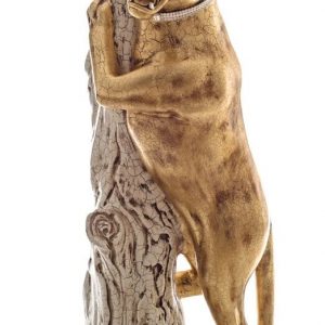 PANTERA SU TRONCO IN ORO CRISTALLI ANIMALI ARREDO CASA SOGG. SALOTTO