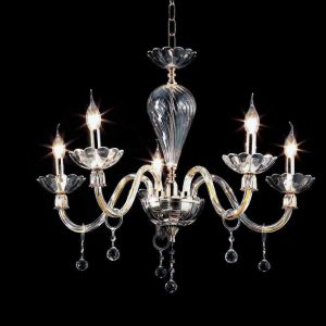 ROXANNE LAMPADARIO IN VETRO SOFFIATO LAVORATO A MANO E FINITURE ORO 5 LUCI